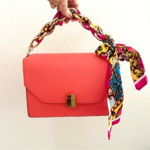 ALDO satchel gorgeous coral with gold chain scarf bag